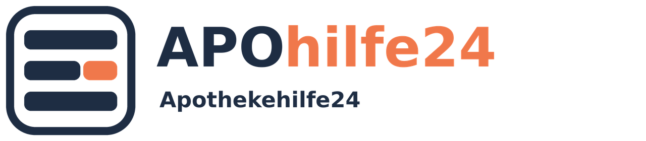 APOhilfe24 – Apothekehilfe24 Logo mit Regalsymbol in Dunkelblau und Orange